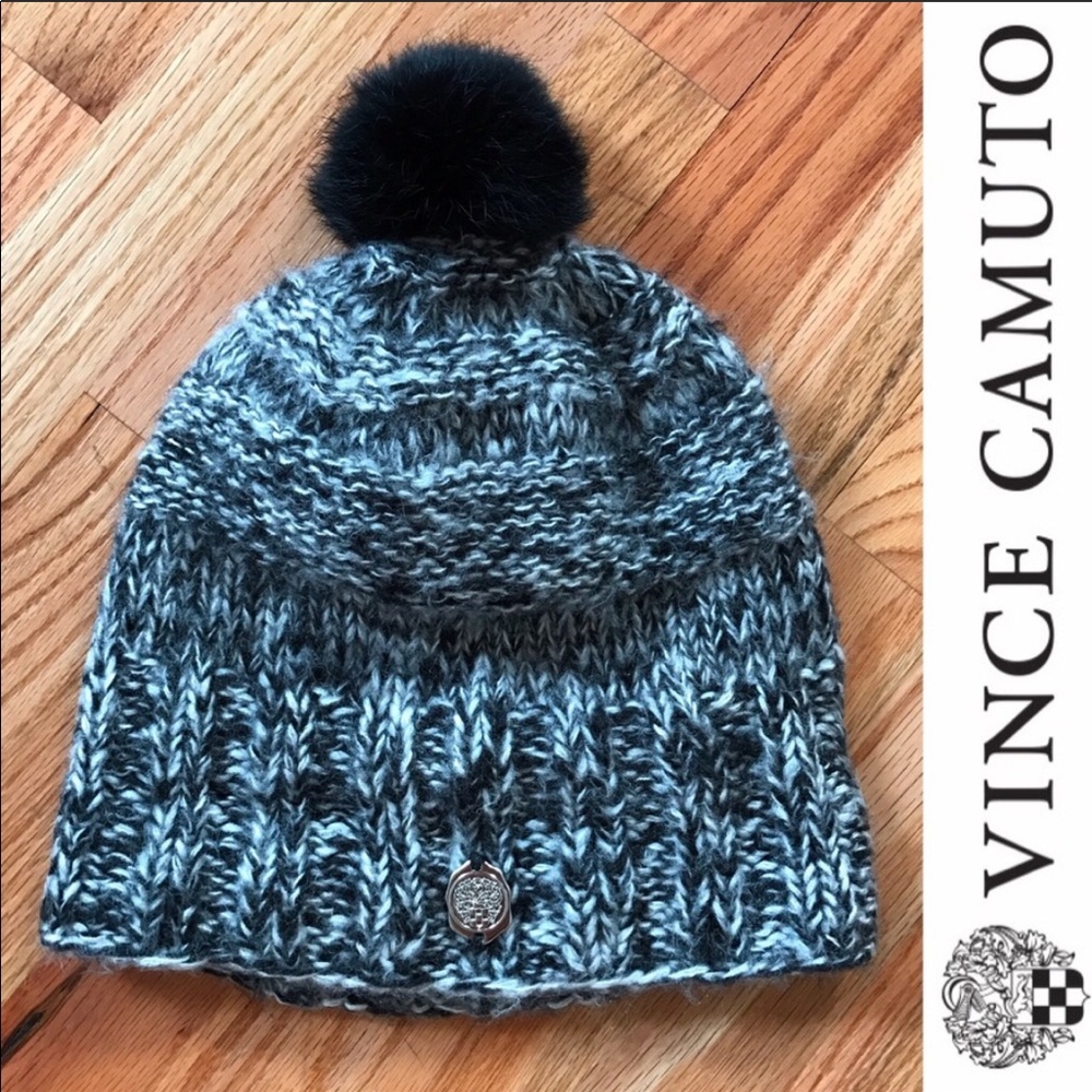 Vince Camuto Knit Rabbit Fur Pom Hat
